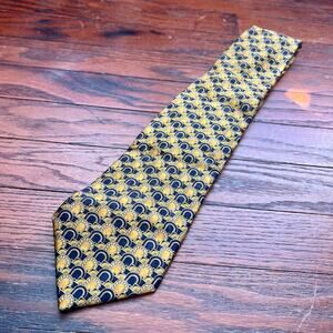 Vintage LANVIN Paris 100% Silk Men's Neck Tie Floral Pattern Yellow Blue